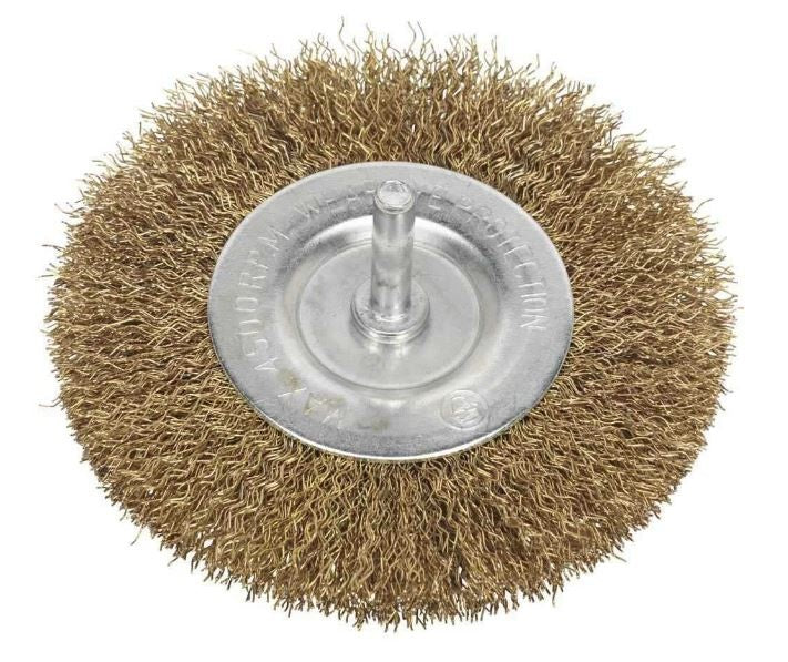 WIRE BRUSH | FLAT WITH SHANK | BRASS-PLATED | 100 MM (SK19610)
