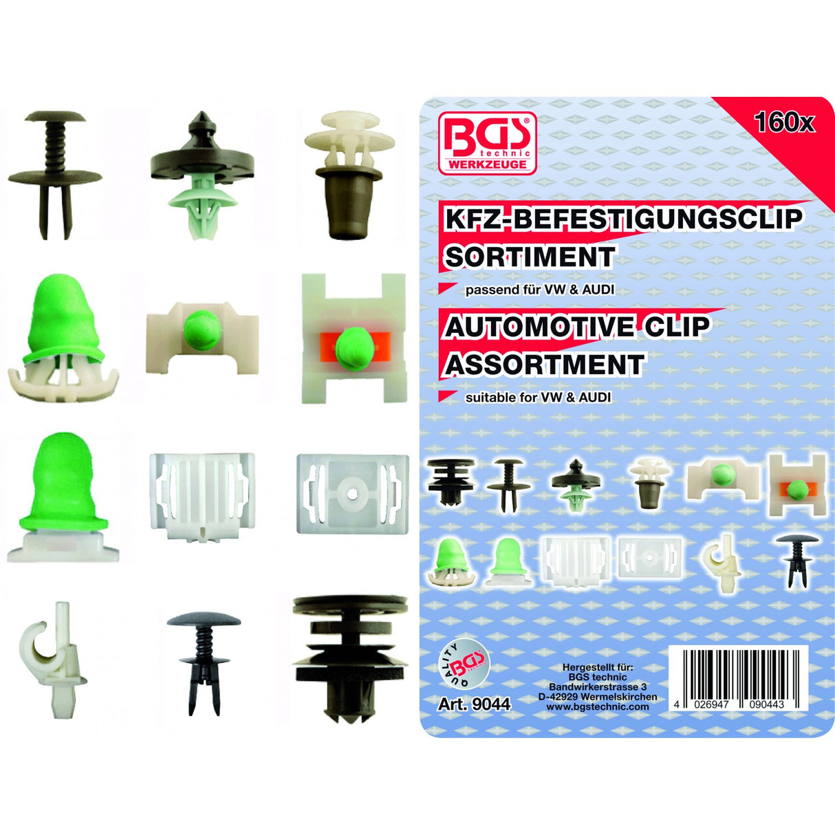 AUTOMOTIVE CLIP ASSORTMENT FOR AUDI, VW | 160 PCS. (9044)