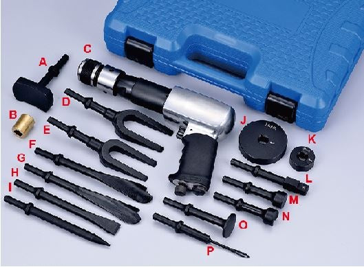 VIBRO / IMPACT CHISEL / PUNCH / REMOVER SET WITH PNEUMATIC HAMMER | 16 PCS. (H2316)