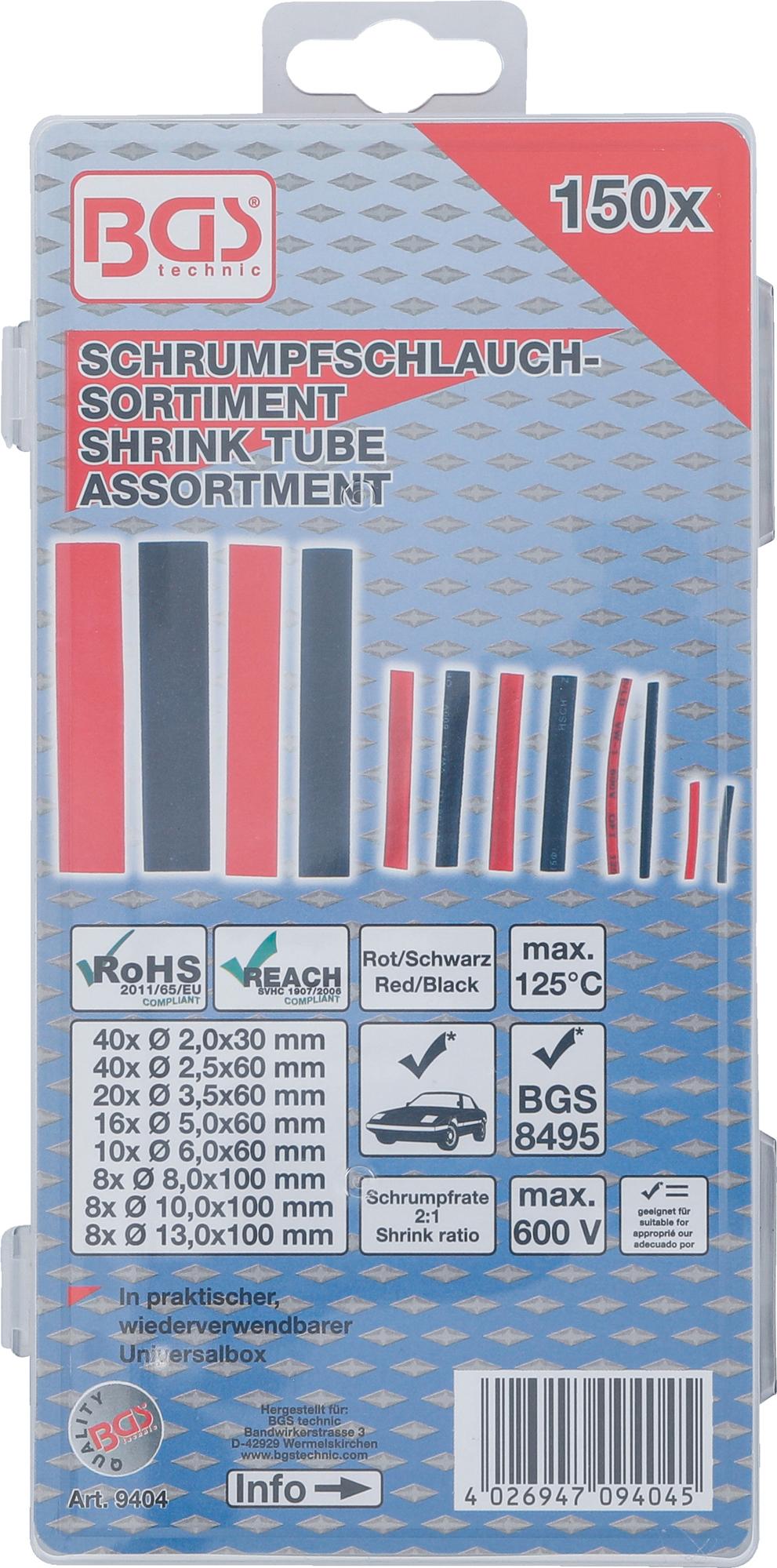 SHRINK TUBE ASSORTMENT | RED / BLACK | 150 PCS. (9404)