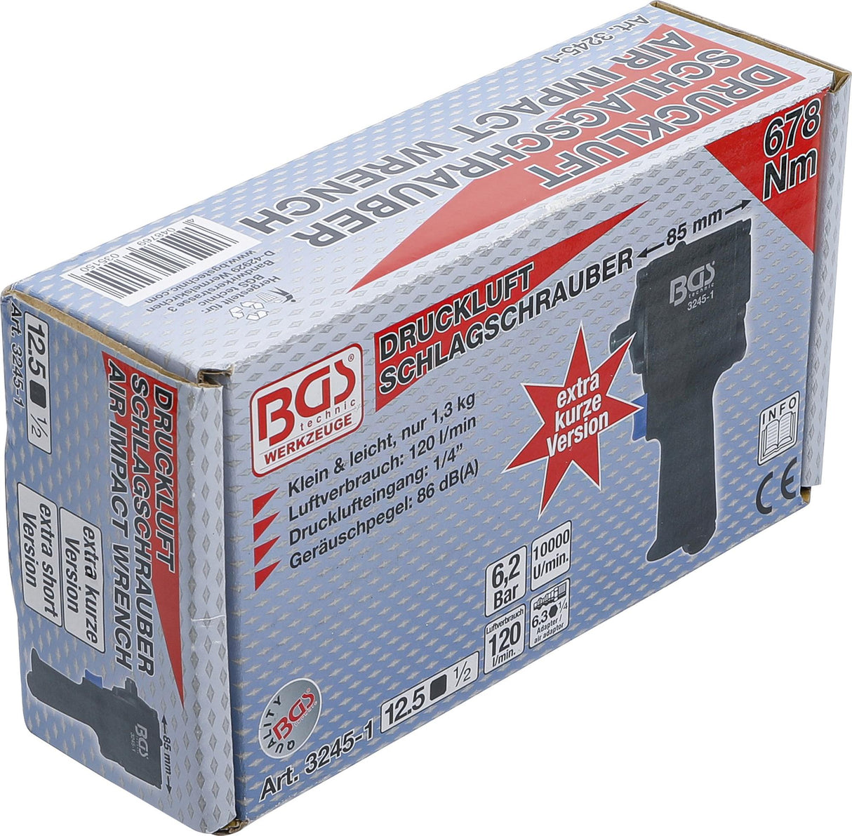 AIR IMPACT WRENCH | 12.5 MM (1/2") | 678 NM | EXTRA SHORT 98 MM (3245-1)