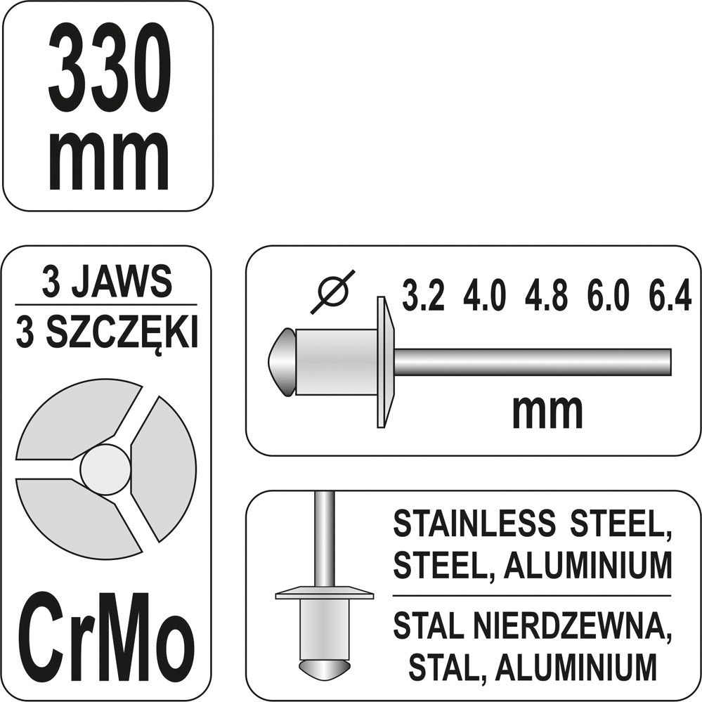 HAND RIVETING TOOL 3.2-6.4MM (YT-3609)