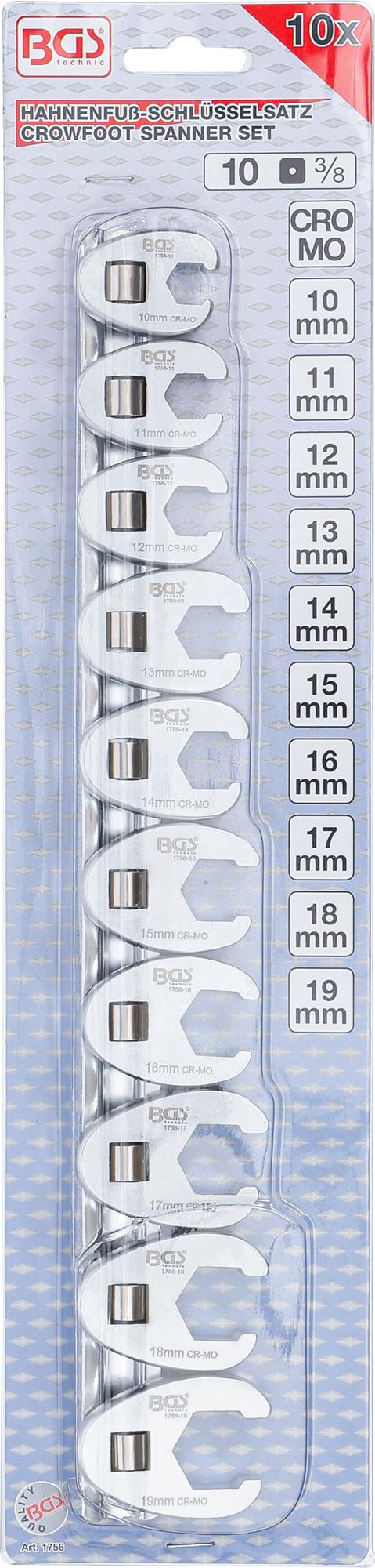 CROWFOOT SPANNER SET | 10 MM (3/8") DRIVE | 10 - 19 MM | 10 PCS. (1756)