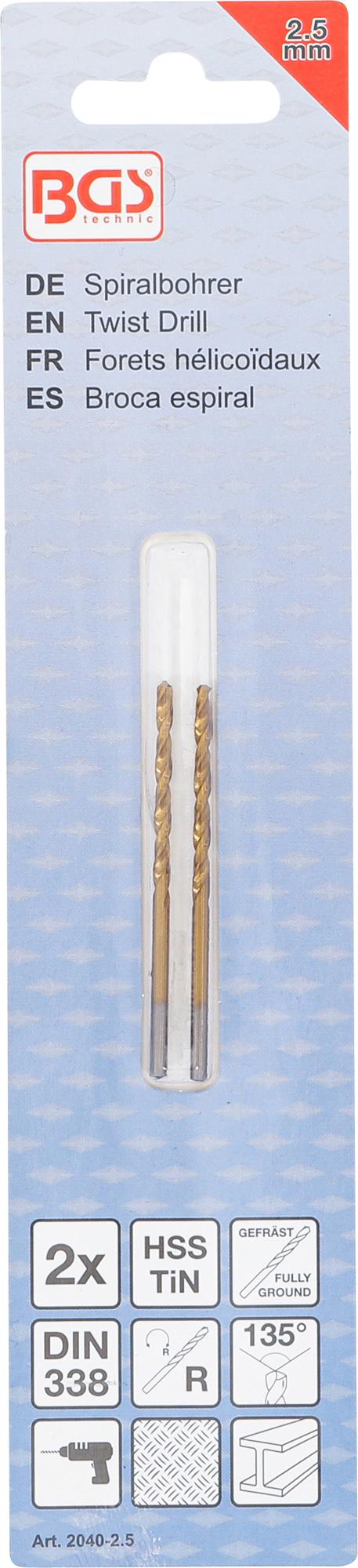 TWIST DRILL | HSS-G | TITANIUM-NITRATED | 2.5 MM | 2 PCS. (2040-2.5)