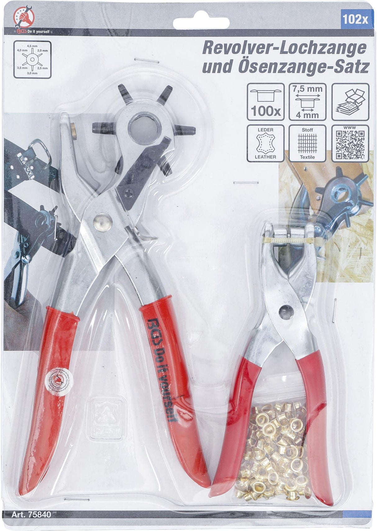 REVOLVING PUNCH PLIERS AND EYELET PLIERS SET | 102 PCS. (75840)