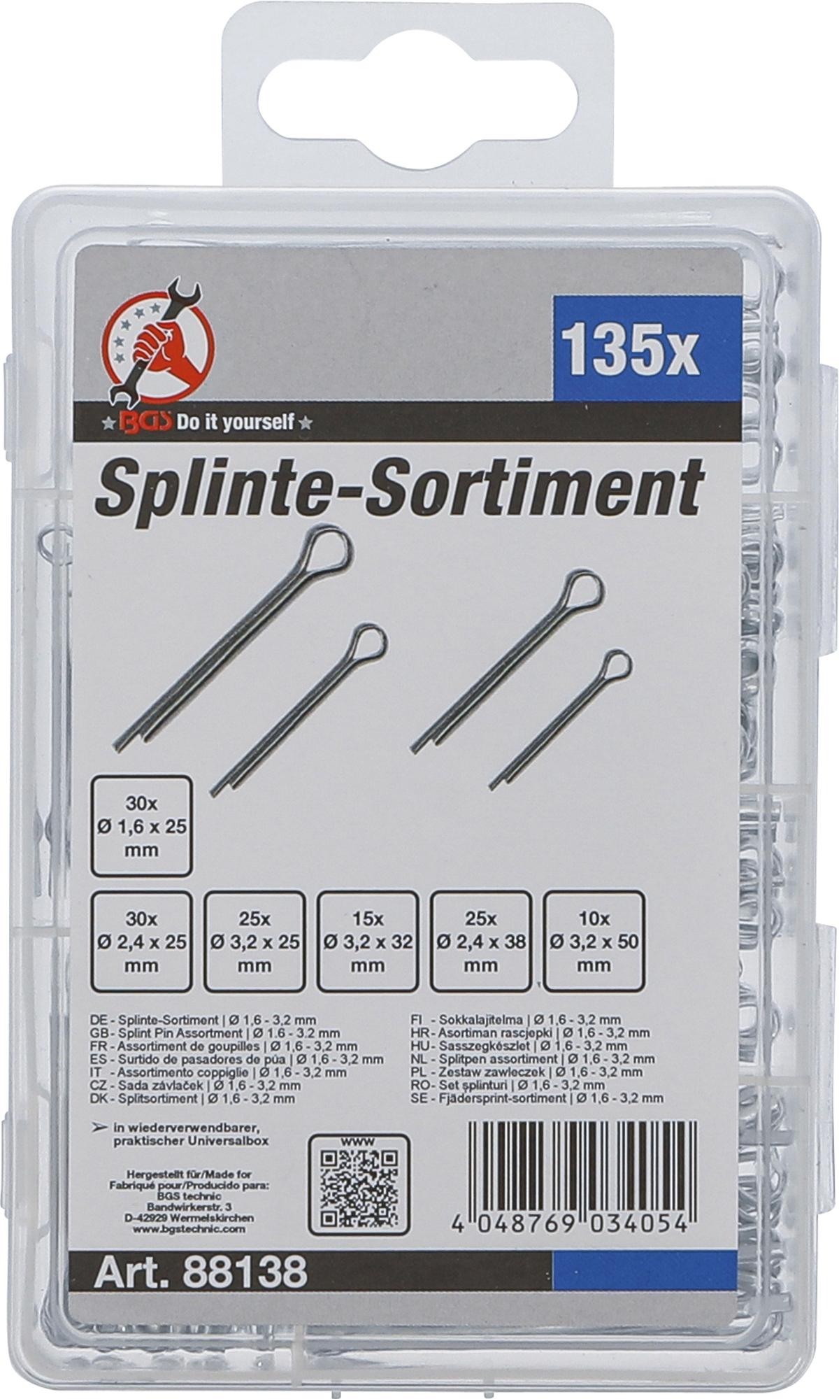SPLINT PIN ASSORTMENT | Ø 1.6 - 3.2 MM | 135 PCS. (88138)