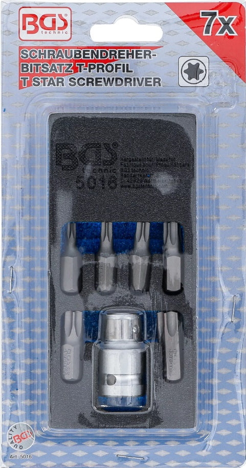 SCREWDRIVER BIT SET | 10 MM (3/8") HEX DRIVE | T-STAR (FOR TORX) | 7 PCS. (5016)