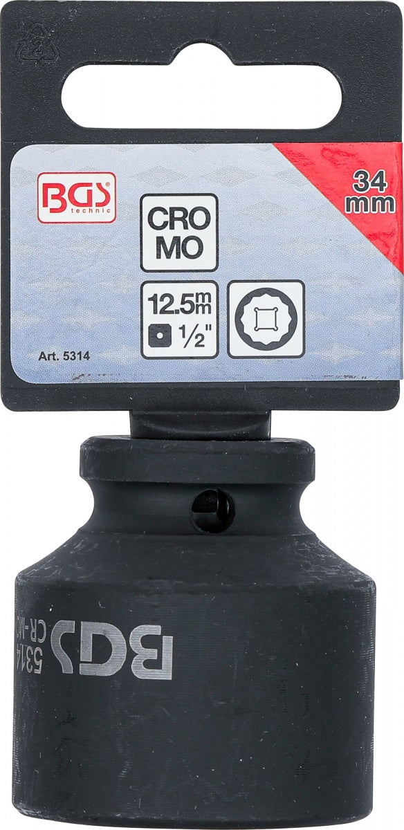 IMPACT SOCKET, 12-POINT | 12.5 MM (1/2") DRIVE | 34 MM (5314)