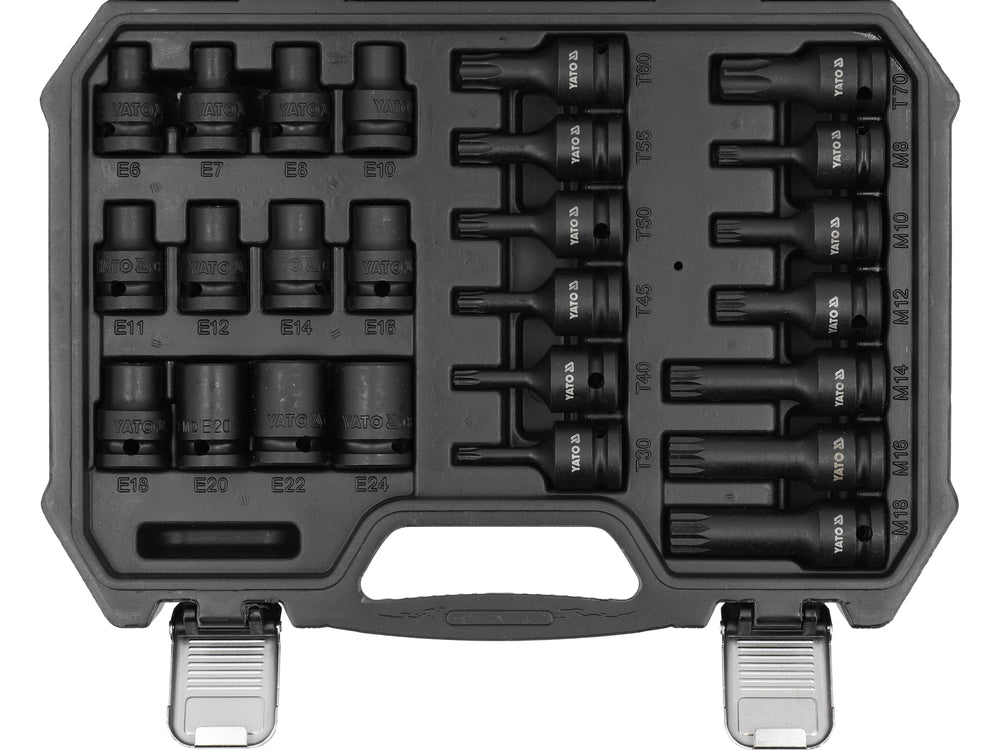 IMPACT SOCKET AND BIT SET E6-E24 / T30-T70 / M8-M18 | 1/2" | 25 PCS (YT-10572)