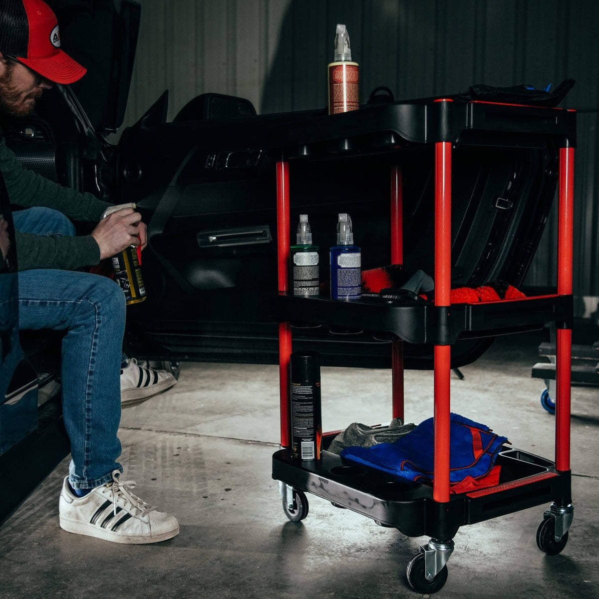 WORKSHOP TROLLEY | 3-LEVEL COMPOSITE WITH PARTS STORAGE | + 2 PERFORATIONS WITH 8 HOOKS (WT3P)