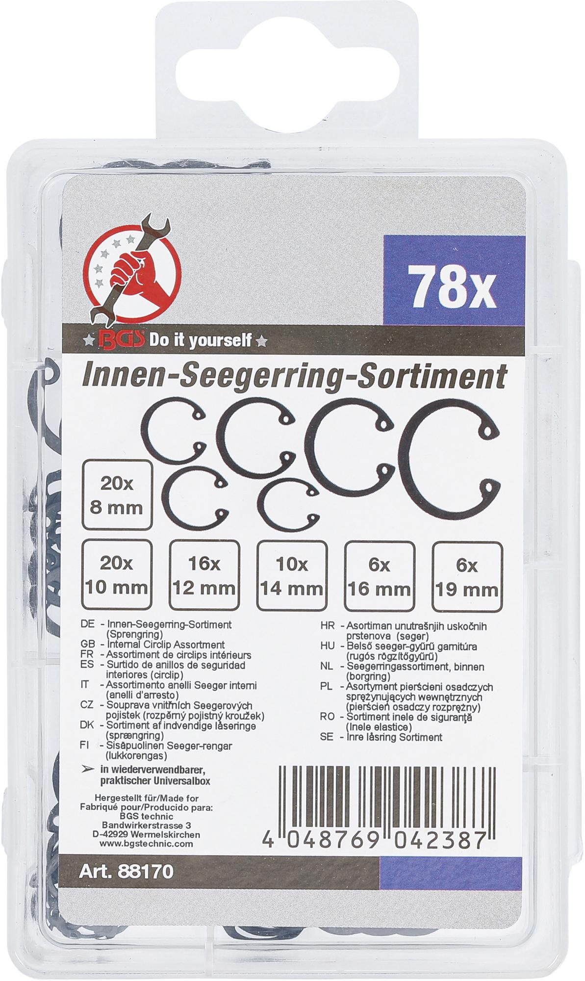 INTERNAL CIRCLIP ASSORTMENT | Ø 8 - 19 MM | 78 PCS. (88170)