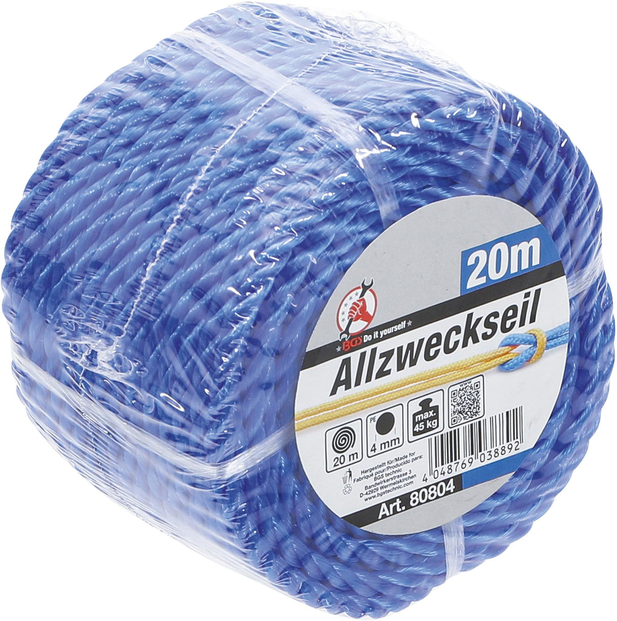 PLASTIC ROPE / ALL-PURPOSE ROPE | 4 MM X 20 M | BLUE (80804)