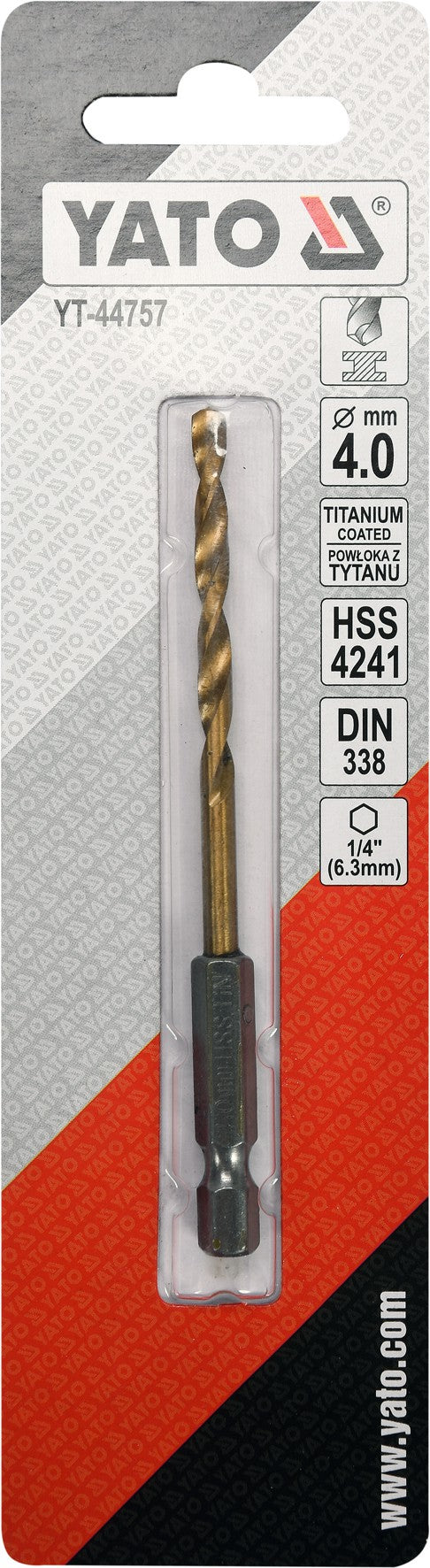 METAL DRILL WITH HEX SHANK 4,0MM TITAN (YT-44757)