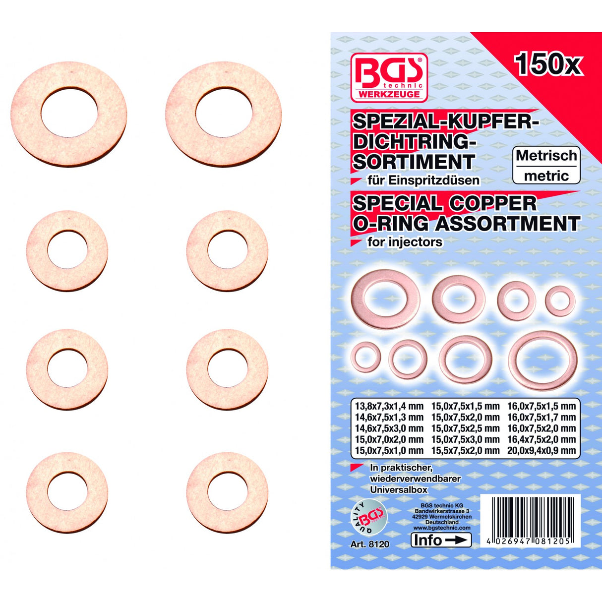 INJECTOR COPPER RING ASSORTMENT | 150 PCS. (8120)