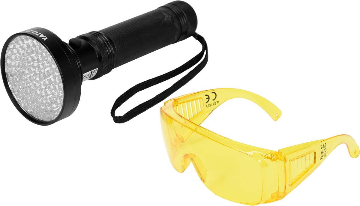 UV FLASHLIGHT 100 LED AND GLASSES SET (YT-08582)