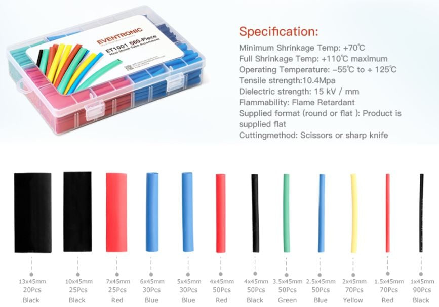 HEAT SHRINK TUBING ASSORTMENT | COLOURED | 560 PCS. (SK01143)