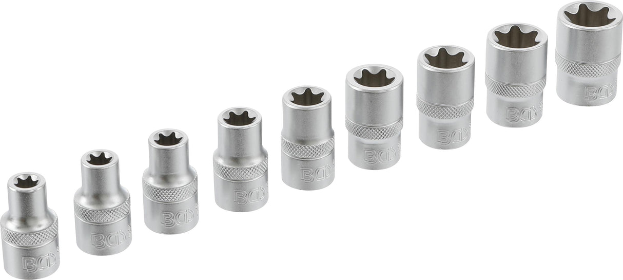 SOCKET SET, E-TYPE | 12.5 MM (1/2") DRIVE | E10 - E24 | 9 PCS. (6425)