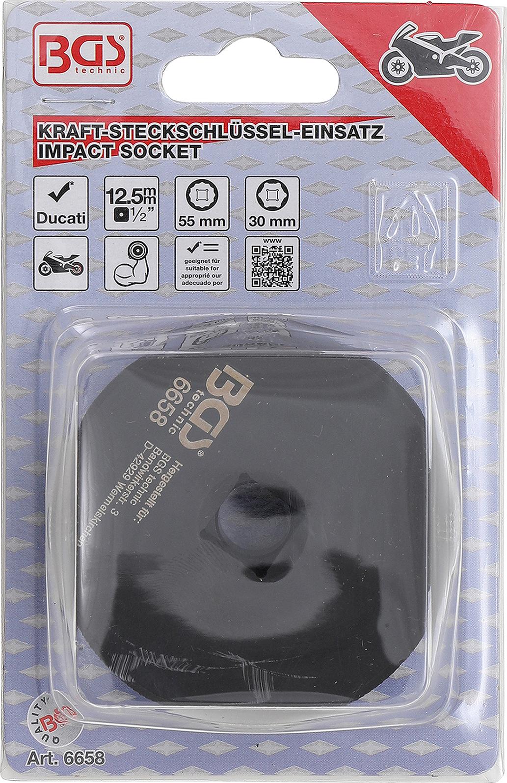 IMPACT SOCKET, HEXAGON / 12-POINT | FOR DUCATI WHEEL FIXINGS | 12,5 MM (1/2") DRIVE | 30 / 55 MM (6658)