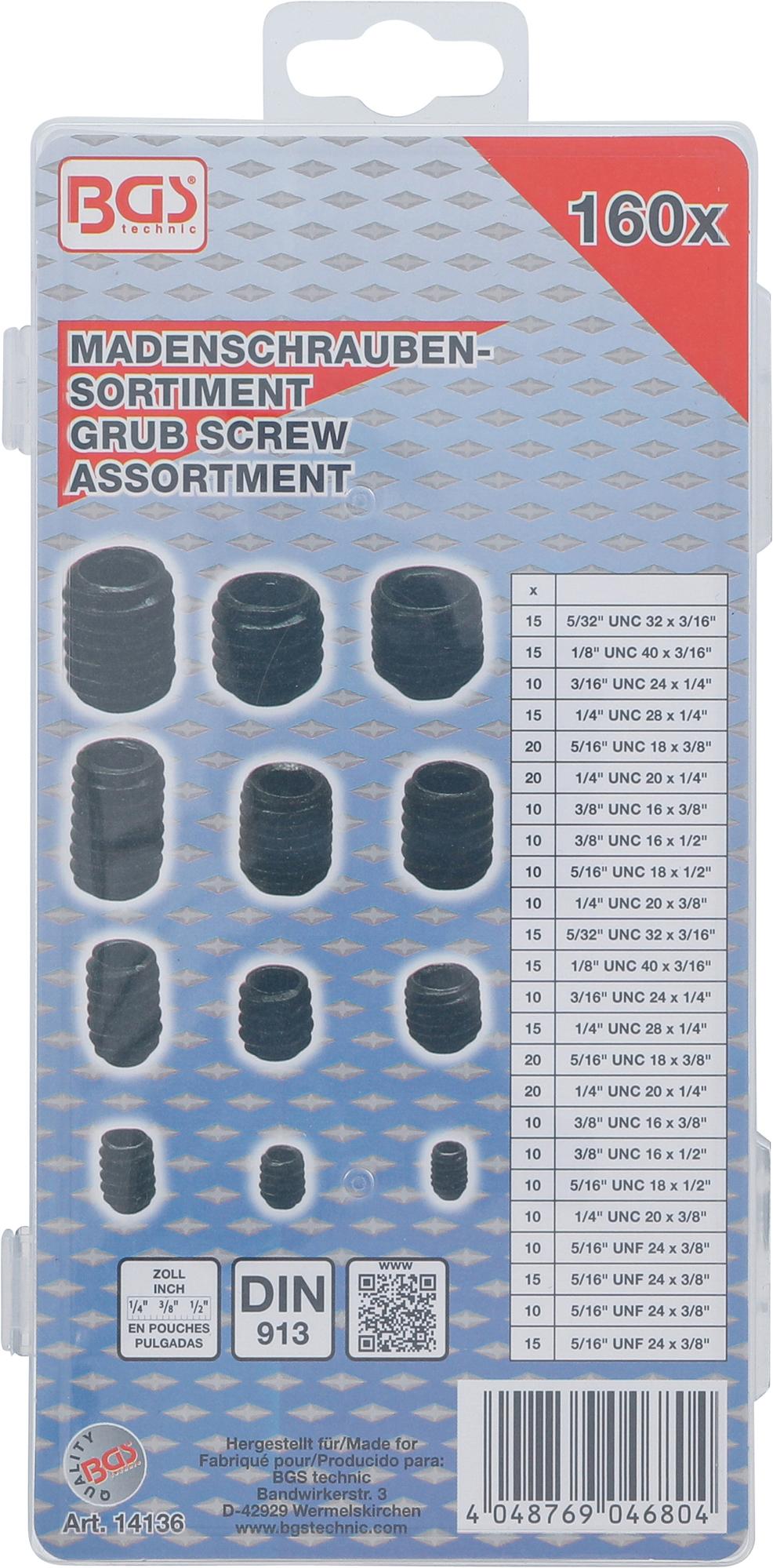 GRUB SCREW ASSORTMENT | INCH SIZES | 160 PCS. (14136)