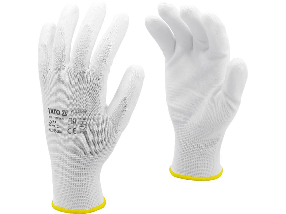 WORKING GLOVES NYLON/PU WHITE S. 10 (YT-7470)