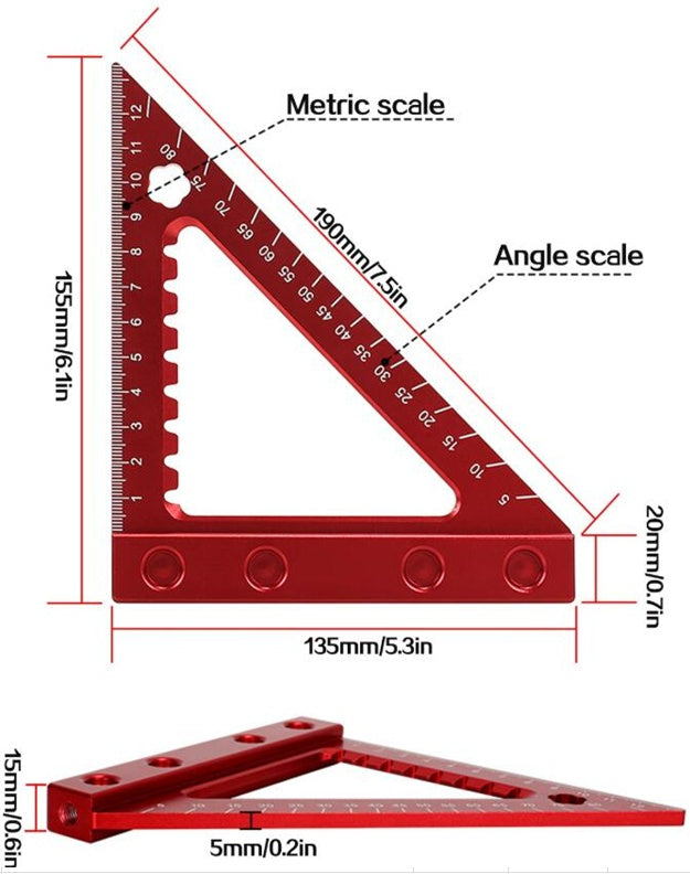 ALUMINUM SQUARE / WOODWORKING TRIANGLE RULER | 90 | WITH BASE (RS90A)