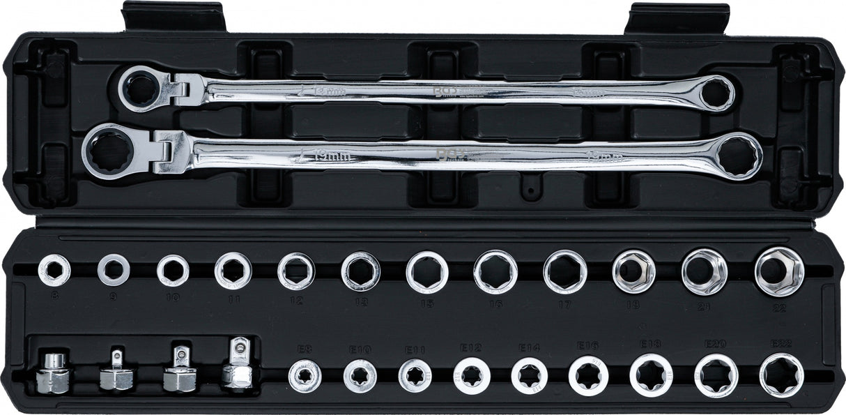 DOUBLE RING AND SWIVEL HEAD RATCHET WRENCH SET | EXTRA LONG | 27 PCS. (74274)