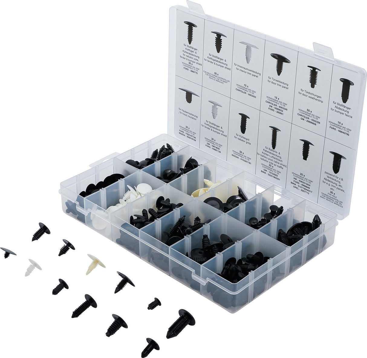 FIR TREE CLIP ASSORTMENT FOR GM, VW, CHRYSLER, BMW, NISSAN, FORD | 340 PCS. (9055)