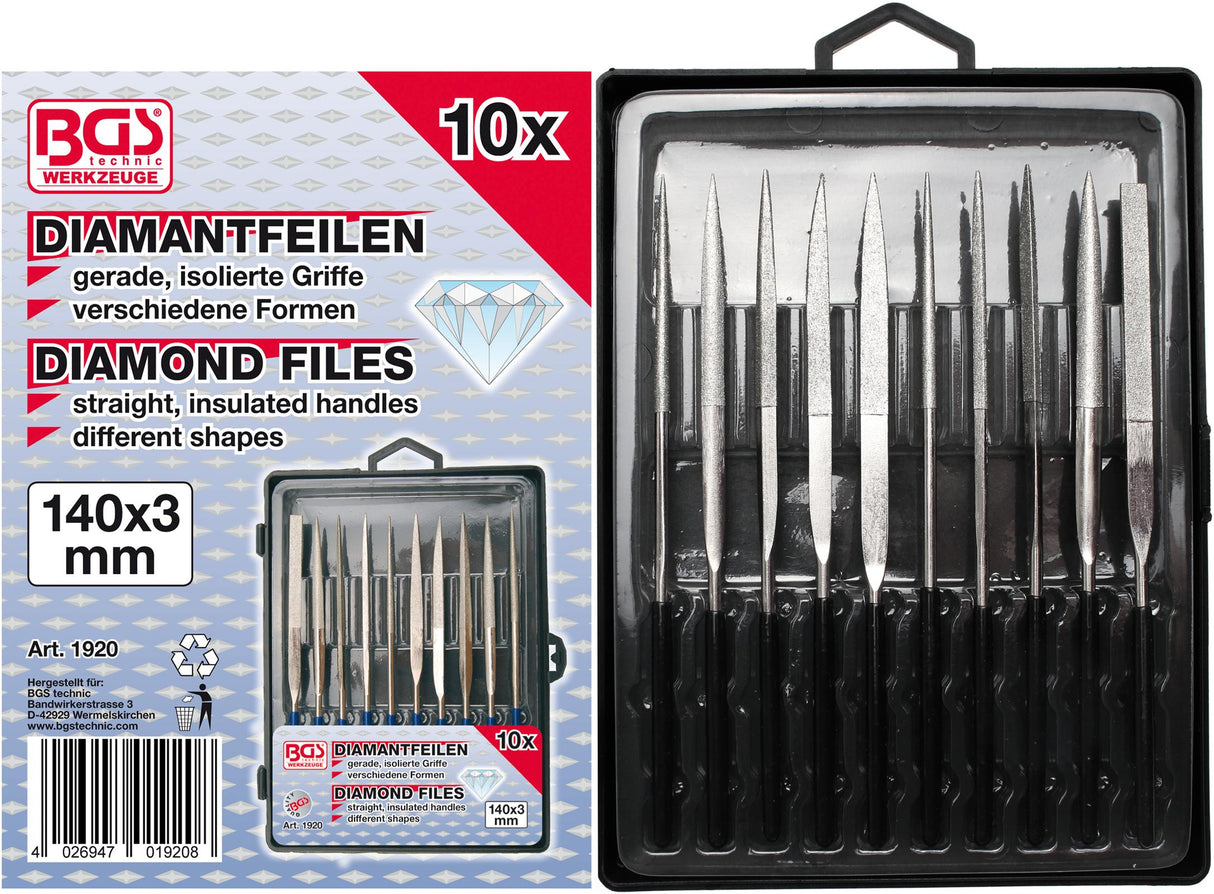 DIAMOND FILE SET | STRAIGHT | 140 X 3 MM | 10 PCS. (1920)