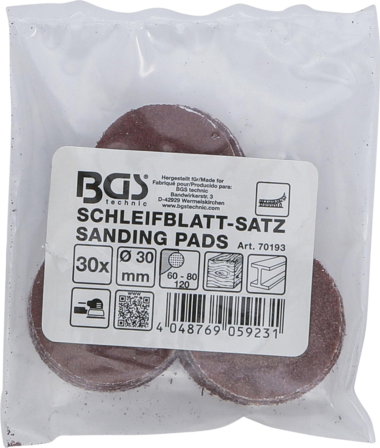 SANDING PADS FOR ECCENTRIC SANDERS | Ø 30 MM | K 60 - 80 - 120 | 30 PCS. (70193)