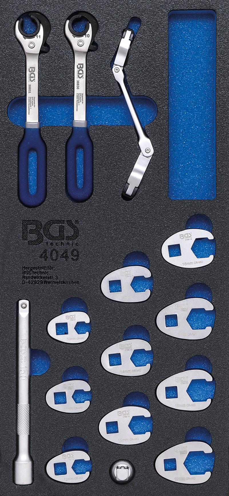 TOOL TRAY 1/3: RATCHETING OPEN-END WRENCHES FOR TUBES SET AND SIDE WRENCHES | 15 PCS. (4049)