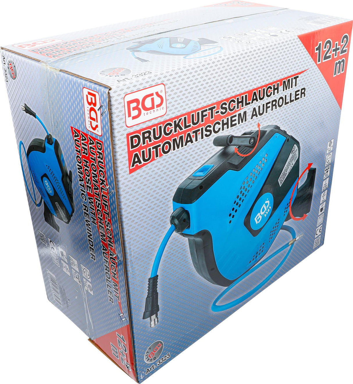 RETRACTABLE AIR HOSE REEL | AUTOMATIC | 12 M + 2 M (3323)