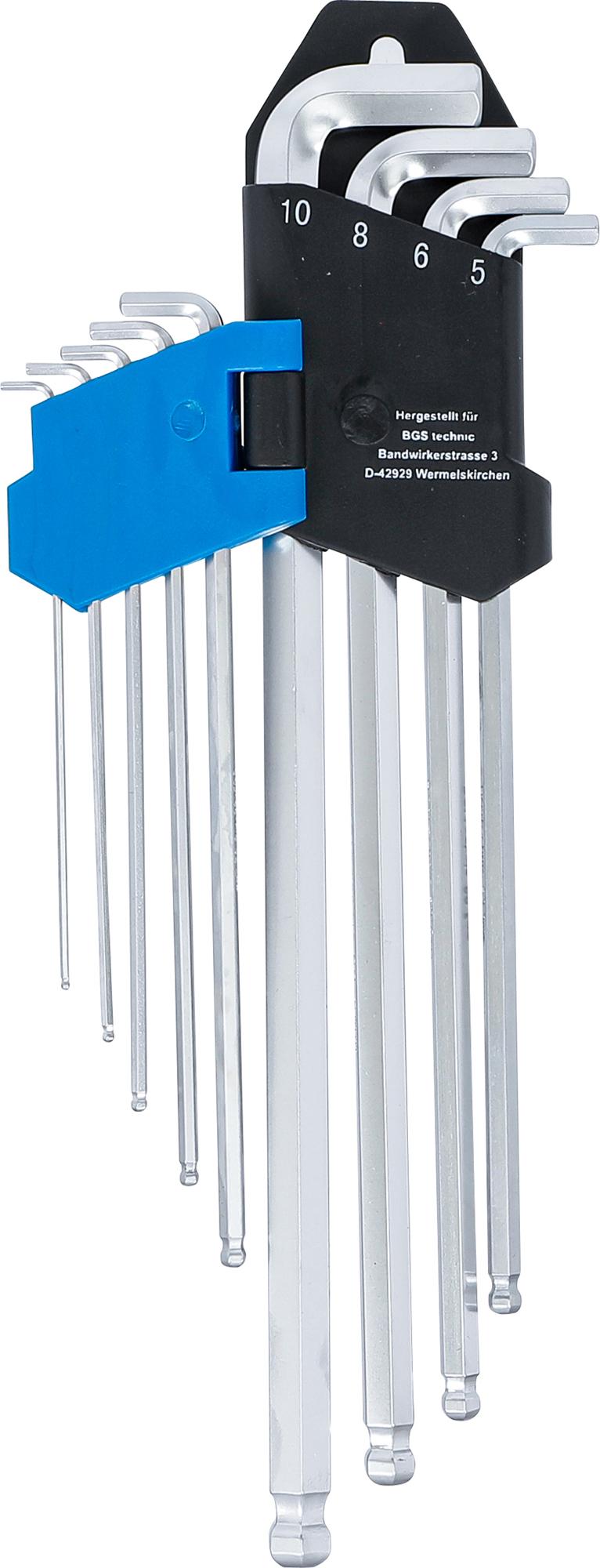 L-TYPE WRENCH SET | EXTRA LONG + EXTRA SHORT ENDS | INTERNAL HEXAGON / INTERNAL HEXAGON WITH BALL HEAD 1.5 - 10 MM | 9 PCS. (9374)