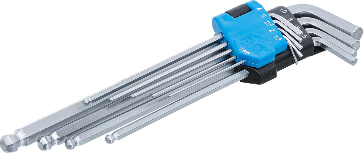 L-TYPE WRENCH SET | EXTRA LONG | INTERNAL HEXAGON / INTERNAL HEXAGON WITH BALL HEAD 1.5 - 10 MM | 9 PCS. (790)
