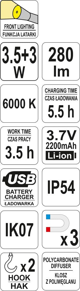 WORK LAMP RECHARGEABLE | SMD LED 3.5W + 3W (YT-08508)