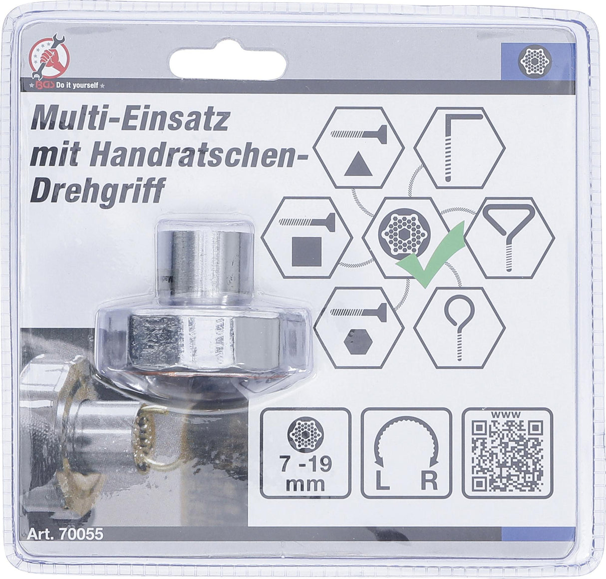 MULTI SOCKET | WITH HAND RATCHET SPINNER HANDLE, REVERSIBLE | 7 - 19 MM (70055)
