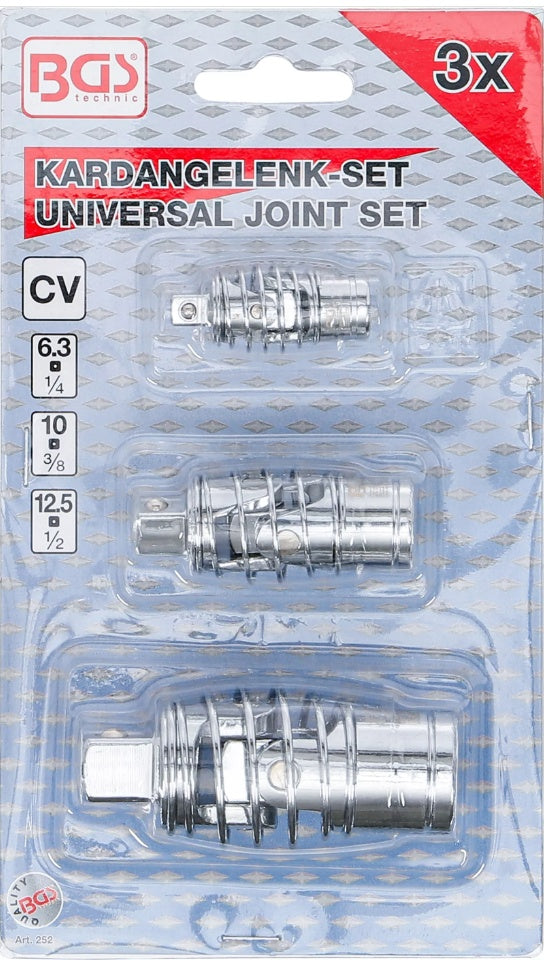 UNIVERSAL JOINT SET | WITH SPRING | 6.3 MM (1/4") / 10 MM (3/8") / 12.5 MM (1/2") | 3 PCS. (252)