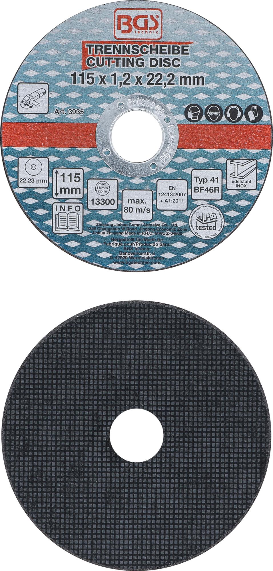 CUTTING DISCS FOR STAINLESS STEEL | Ø 115 X 1.0 X 22.2 MM | 5 PCS. (3935)