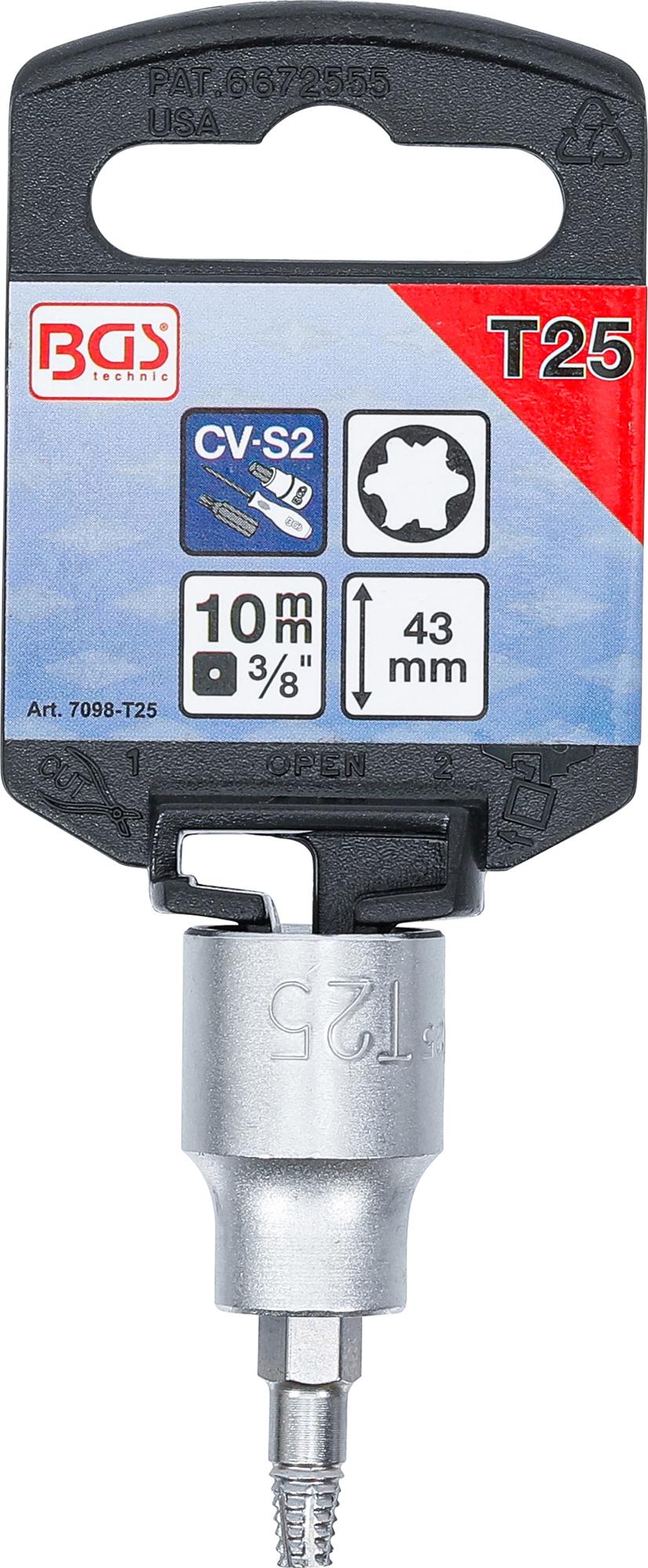 SCREW EXTRACTOR BIT SOCKET | 10 MM (3/8") DRIVE | FOR DAMAGED T-STAR (FOR TORX) T25 (7098-T25)