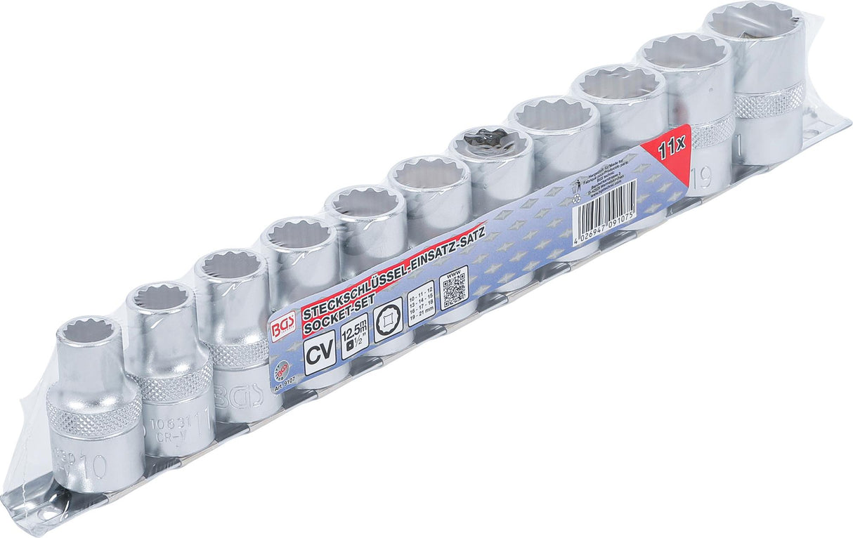 SOCKET SET, 12-POINT | 12.5 MM (1/2") DRIVE | 10 - 21 MM | 11 PCS. (9107)