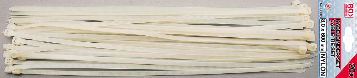 CABLE TIE SET | WHITE | 8.0 X 600 MM | 20 PCS. (80881)