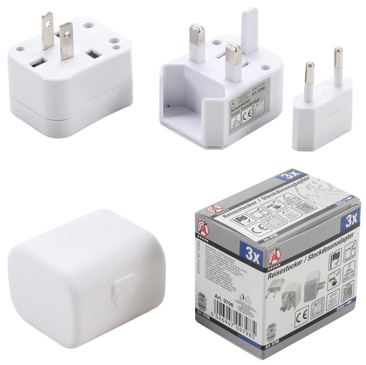 TRAVEL PLUG ADAPTOR | 3 PCS. (9798)