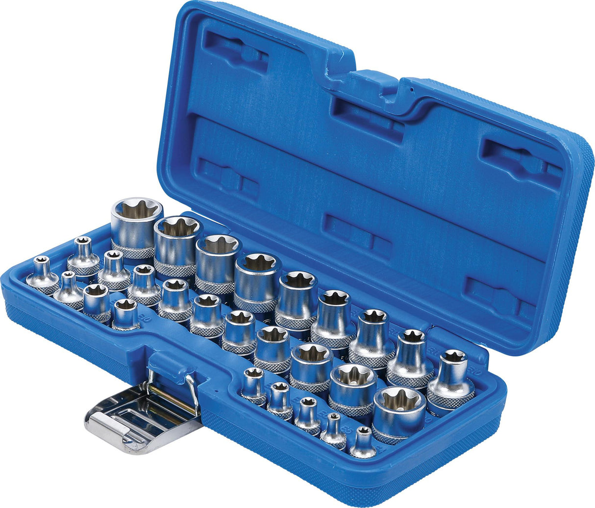 SOCKET SET, E-TYPE | 6.3 MM (1/4") / 12.5 MM (1/2") DRIVE | E4 - E24 | 28 PCS. (70099)