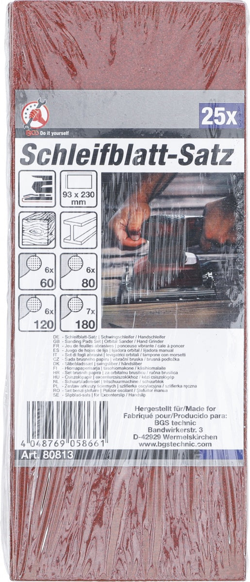 SANDING PADS SET | ORBITAL SANDER / HAND GRINDER | 93 X 230 MM | K 60 - 120 | 25 PCS. (80813)