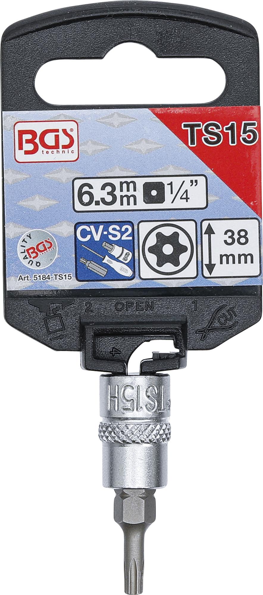 BIT SOCKET | 6.3 MM (1/4") DRIVE | T-STAR TAMPERPROOF (FOR TORX) TS15 (5184-TS15)
