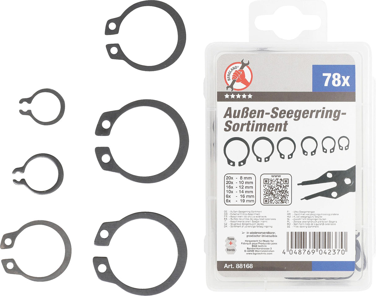 EXTERNAL CIRCLIP ASSORTMENT | Ø 8 - 19 MM | 78 PCS. (88168)