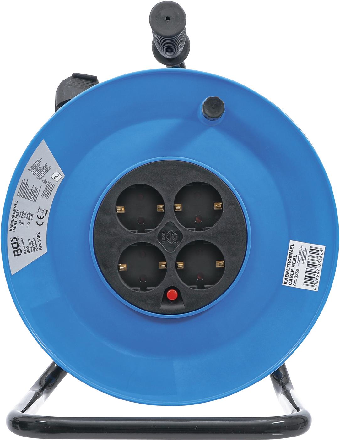 CABLE REEL | 50 M | 3X1,5 MM² | 4 SOCKET OUTLETS | IP 20 | 3000 W (3362)