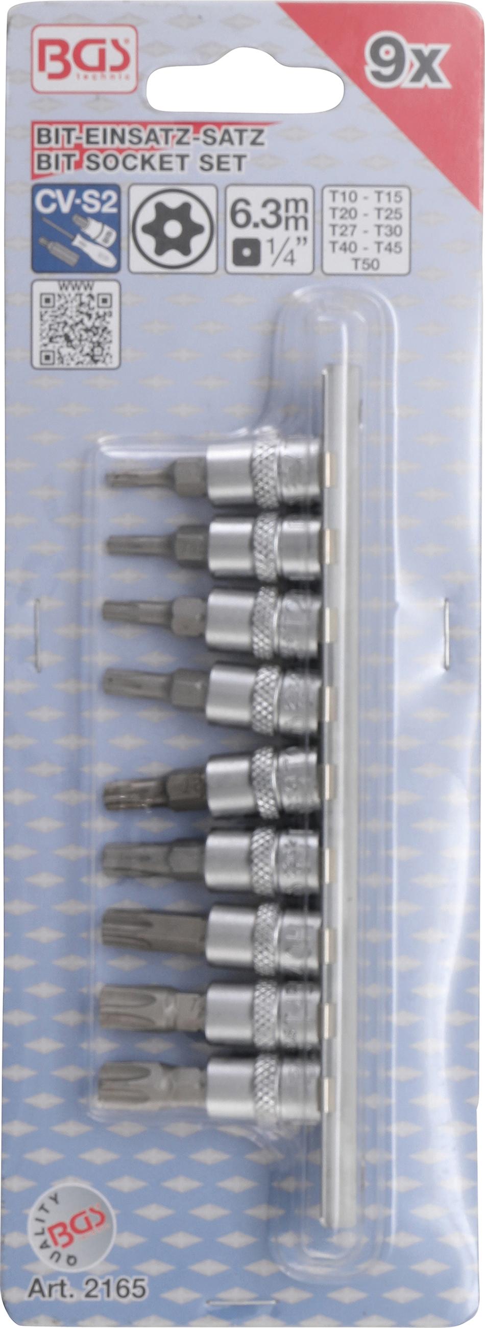 BIT SOCKET SET | 6.3 MM (1/4") DRIVE | T-STAR TAMPERPROOF (FOR TORX) T10 - T50 | 9 PCS. (2165)