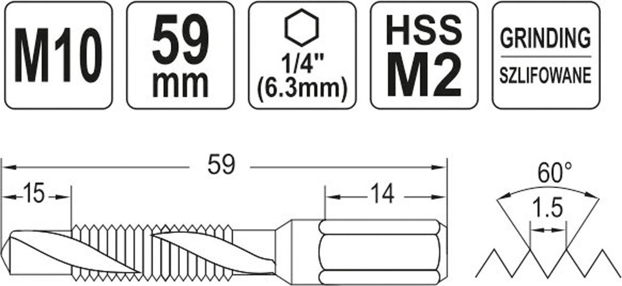 COMBINED DRILL TAP M10 HEX (YT-44847)