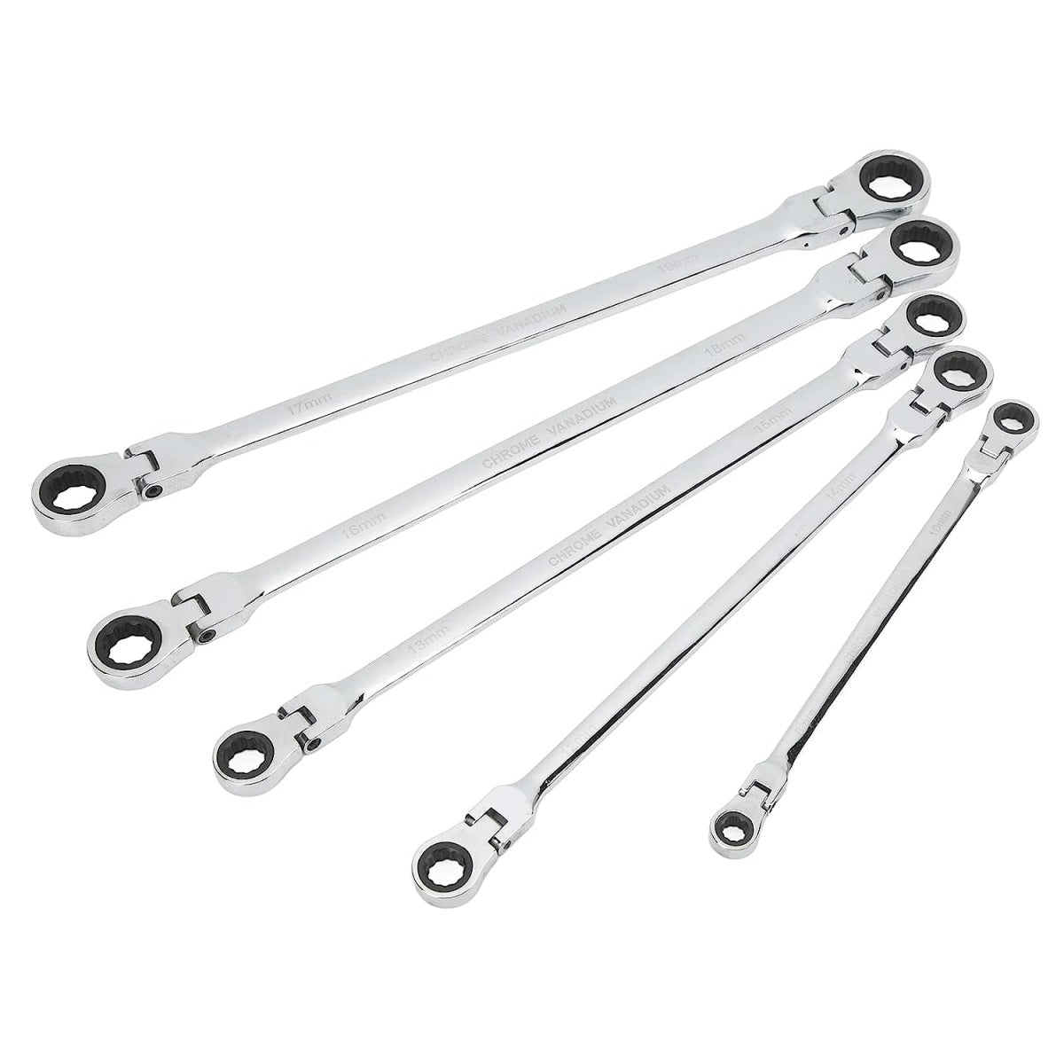 DOUBLE-SIDED LONG RATCHET WRENCHES | FLEX HEAD | WITH ADAPTERS | 8X9 - 17X19 MM | 10 PCS. (FMT10)