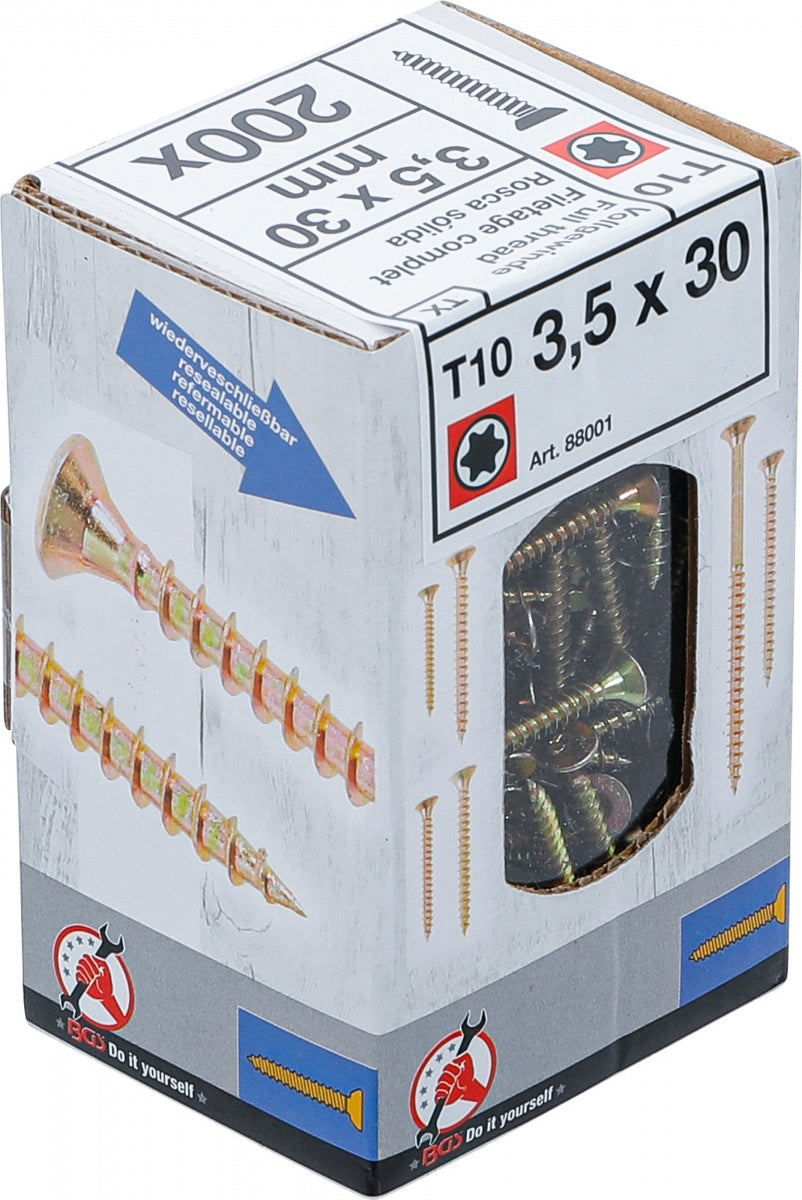 MULTI-PURPOSE SCREWS | T-STAR (FOR TORX) T10 | 3.5 X 30 MM | 200 PCS. (88001)